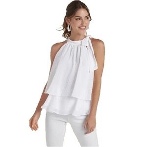 Venus Womens Size 8 White Ruffle Halter Top Bridal Going Out Summer Vacation EUC